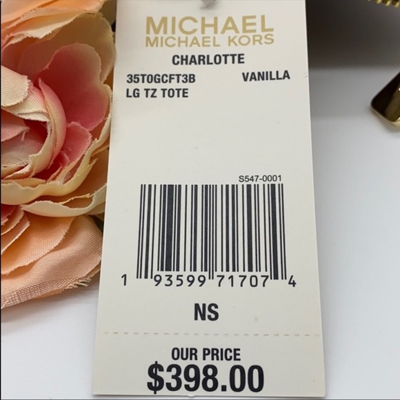 MICHAEL KORS CHARLOTTE LARGE TOP ZIP TOTE VANILLA - Picture 13 of 15